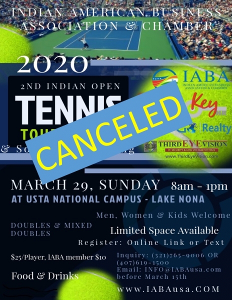 Canceled- IABA -Tennis Tournament 2020- 2nd Indian Open at USTA