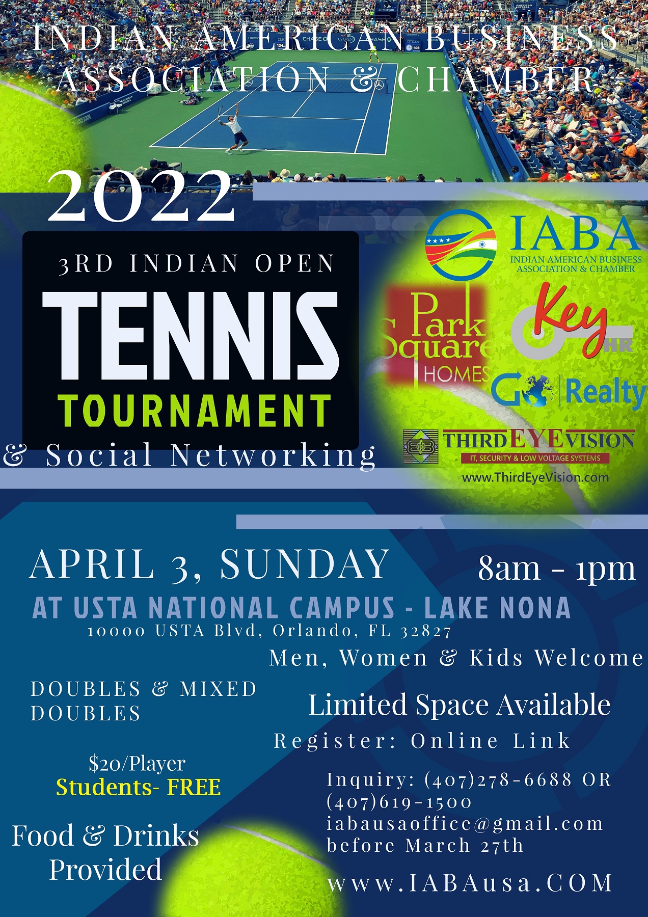 IABA- Tennis Tournament- April 3rd, SUNDAY