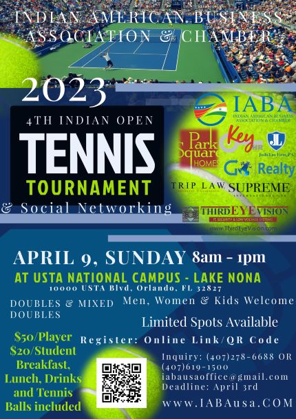 IABA- Tennis Tournament & Outdoor Social Networking- SUNDAY, April 9th from 8am to 1pm
