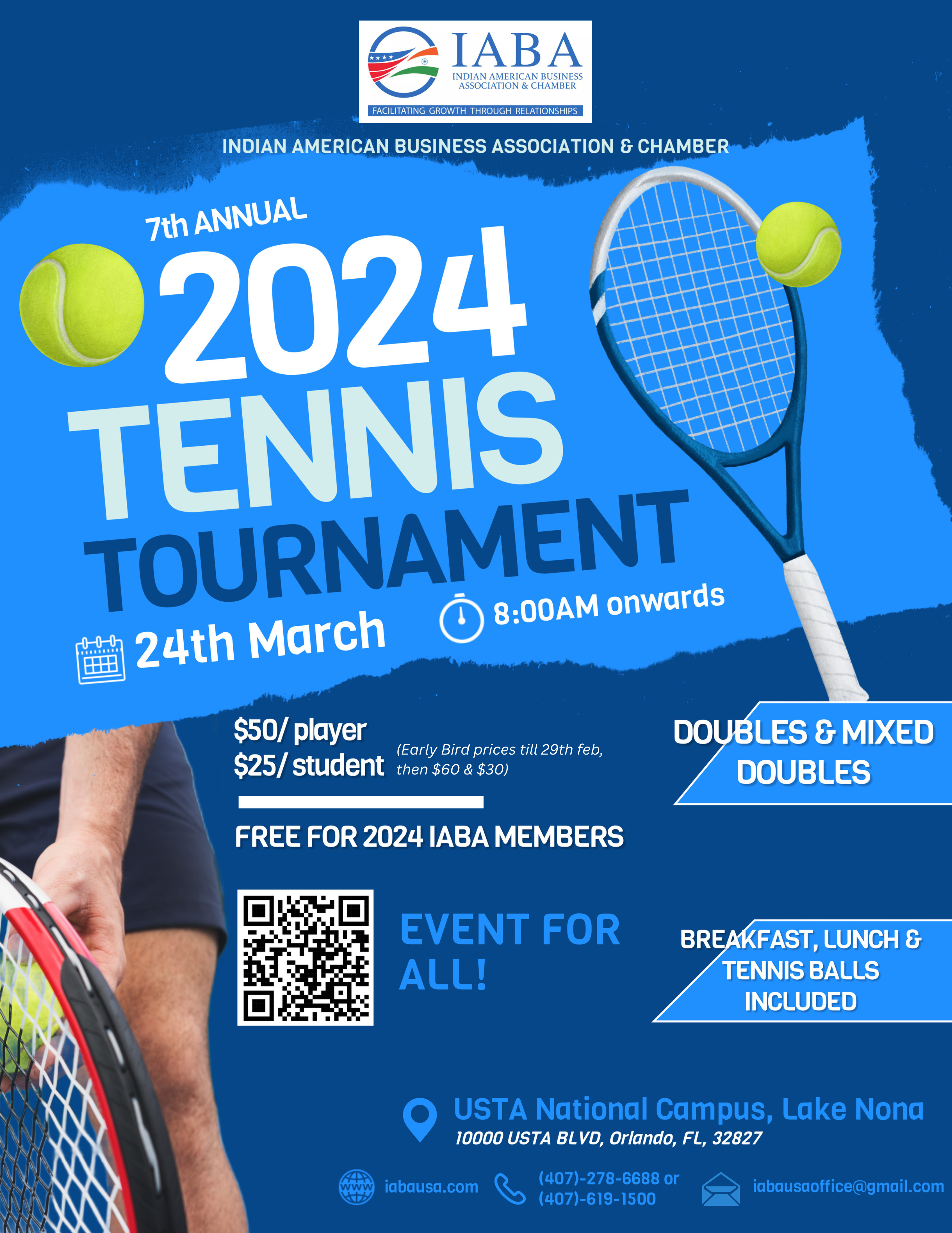 7th ANNUAL IABA- Tennis Tournament & Outdoor Social Networking- SUNDAY, March 24th, 2024    @USTA National Campus: