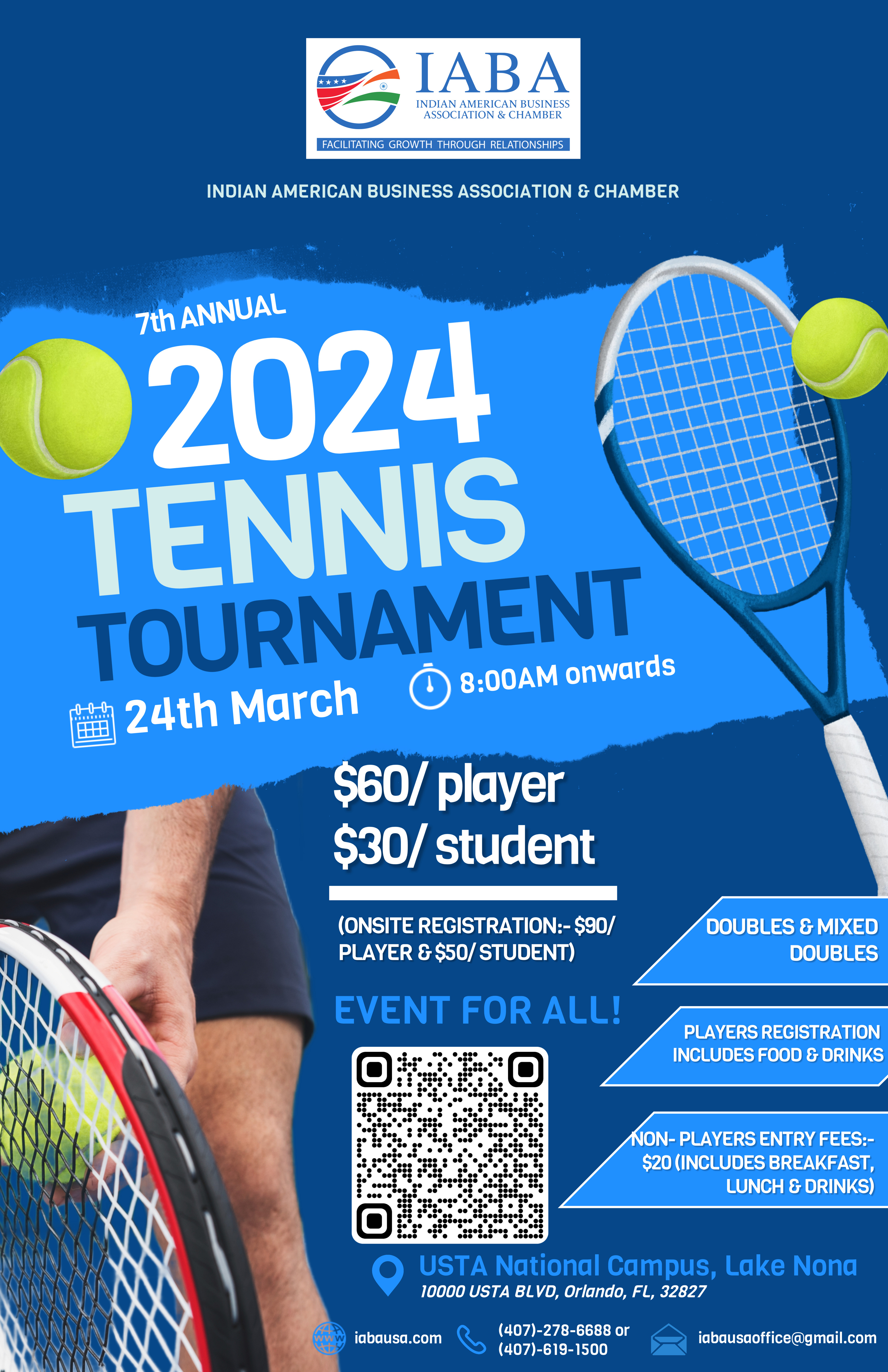 7th ANNUAL IABA- Tennis Tournament & Outdoor Social Networking- SUNDAY, March 24th, 2024    @USTA National Campus: