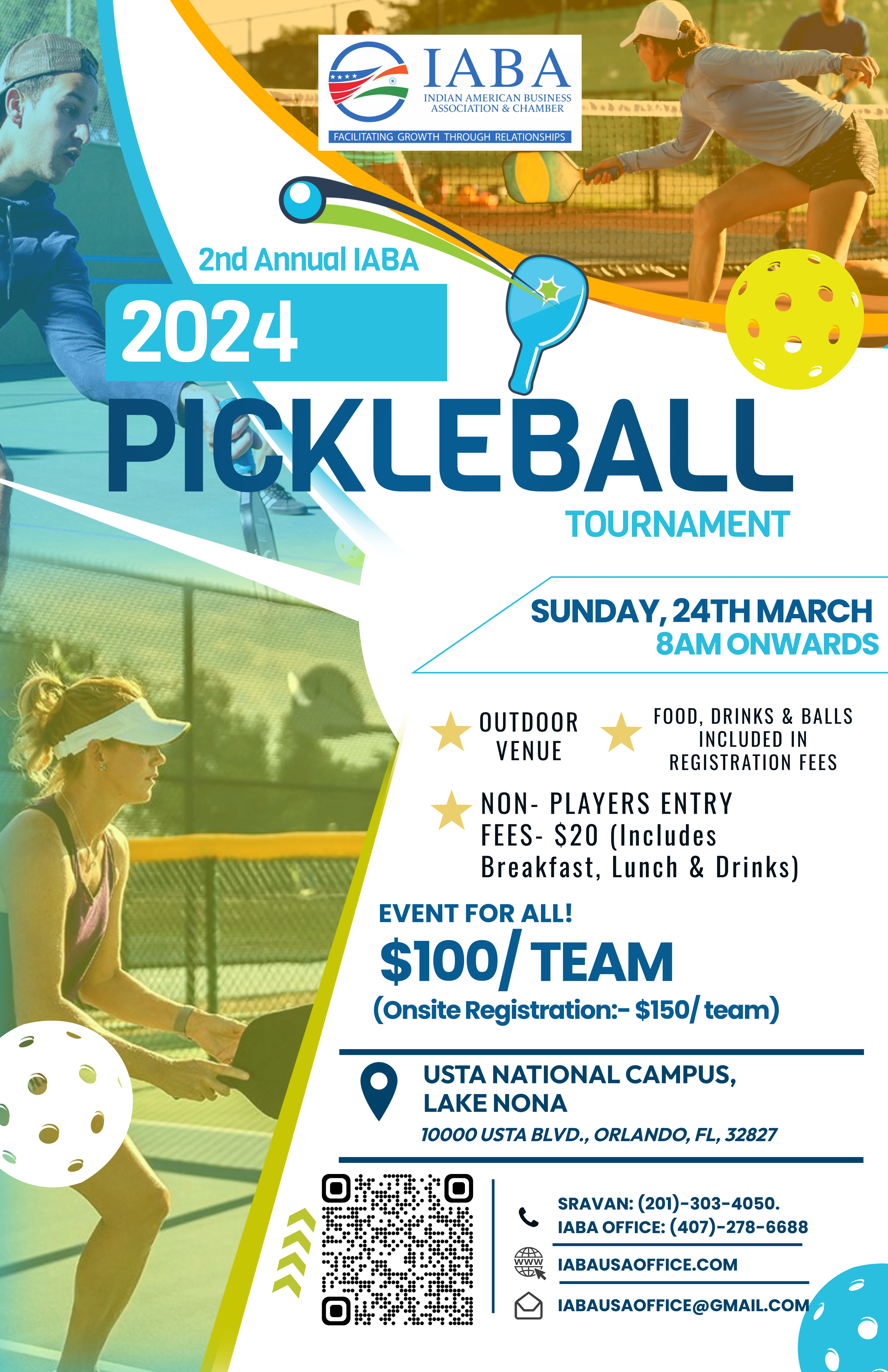 2nd ANNUAL IABA- Pickleball Tournament & Outdoor Social Networking- SUNDAY, MARCH 24th, 2024 @USTA