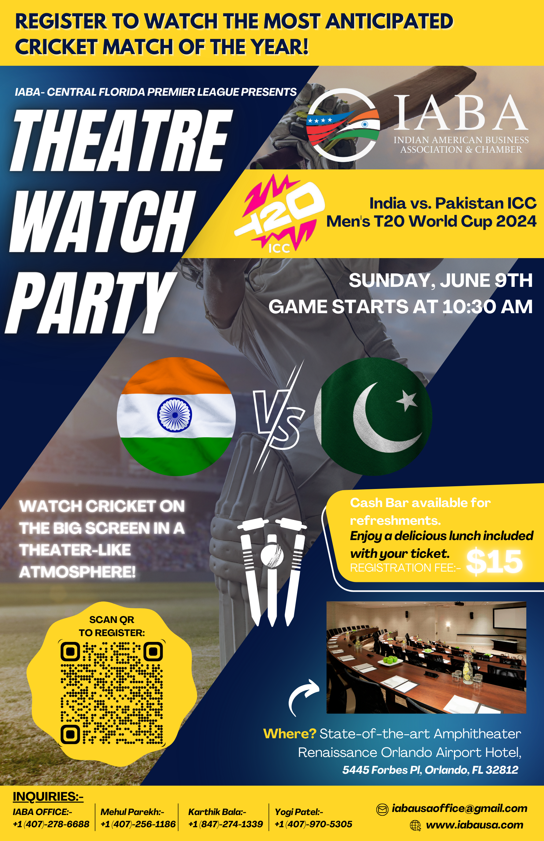 IABA (CFPL)- Theatre Watch Party- ?? vs ??: ICC T20 Cricket World Cup 2024