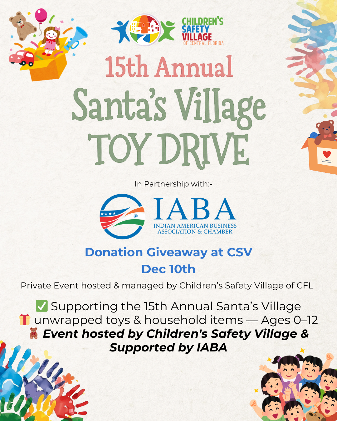IABA × Children’s Safety Village 15th Annual Santa’s Village Charity Drive December 10, 2025