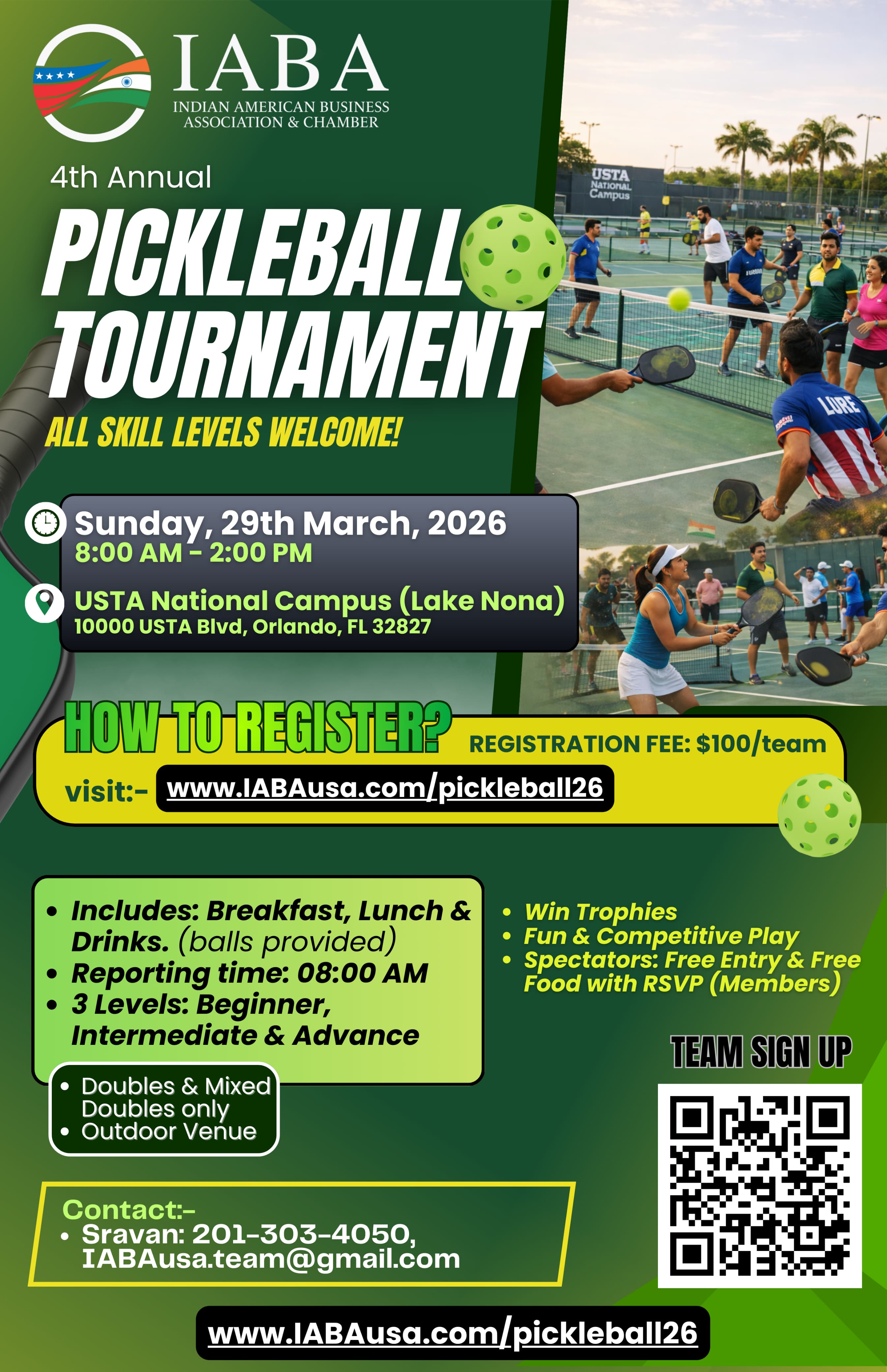 4th Annual IABA Pickleball Tournament – Sun, March 29, 2026