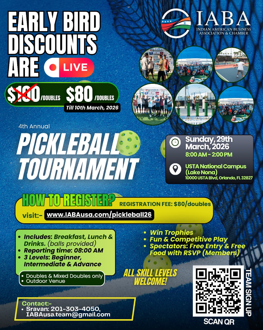 4th Annual IABA Pickleball Tournament – Sun, March 29, 2026