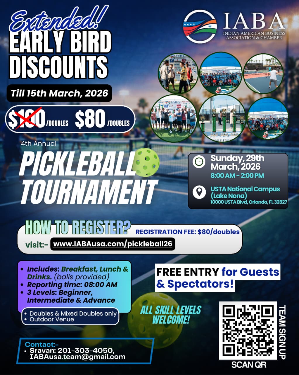 4th Annual IABA Pickleball Tournament – Sun, March 29, 2026