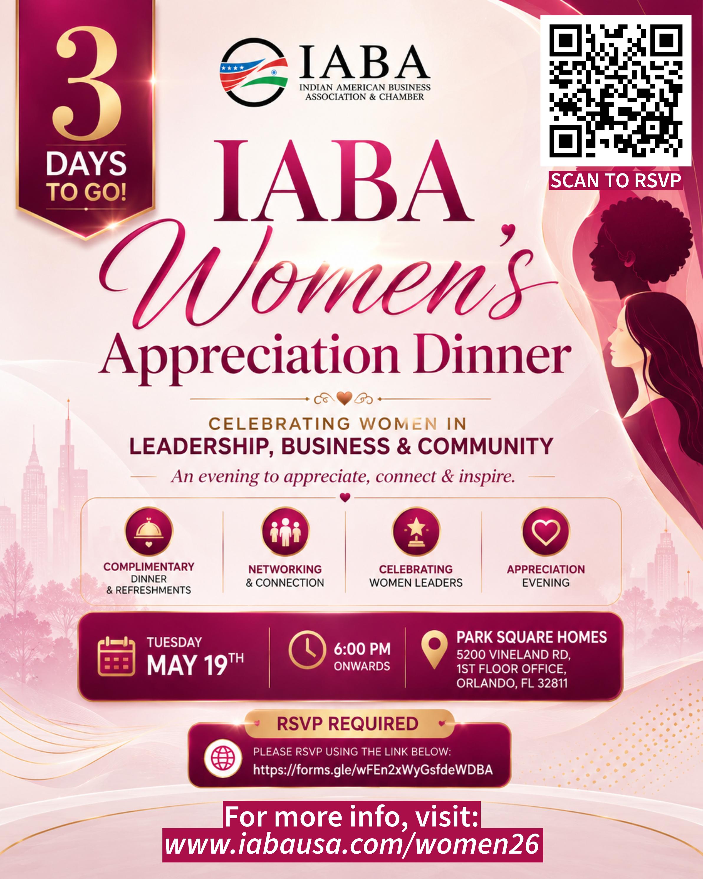 IABA Women’s Appreciation Dinner- Tue, 19th May, 2026 | ?Park Square Homes, Orlando
