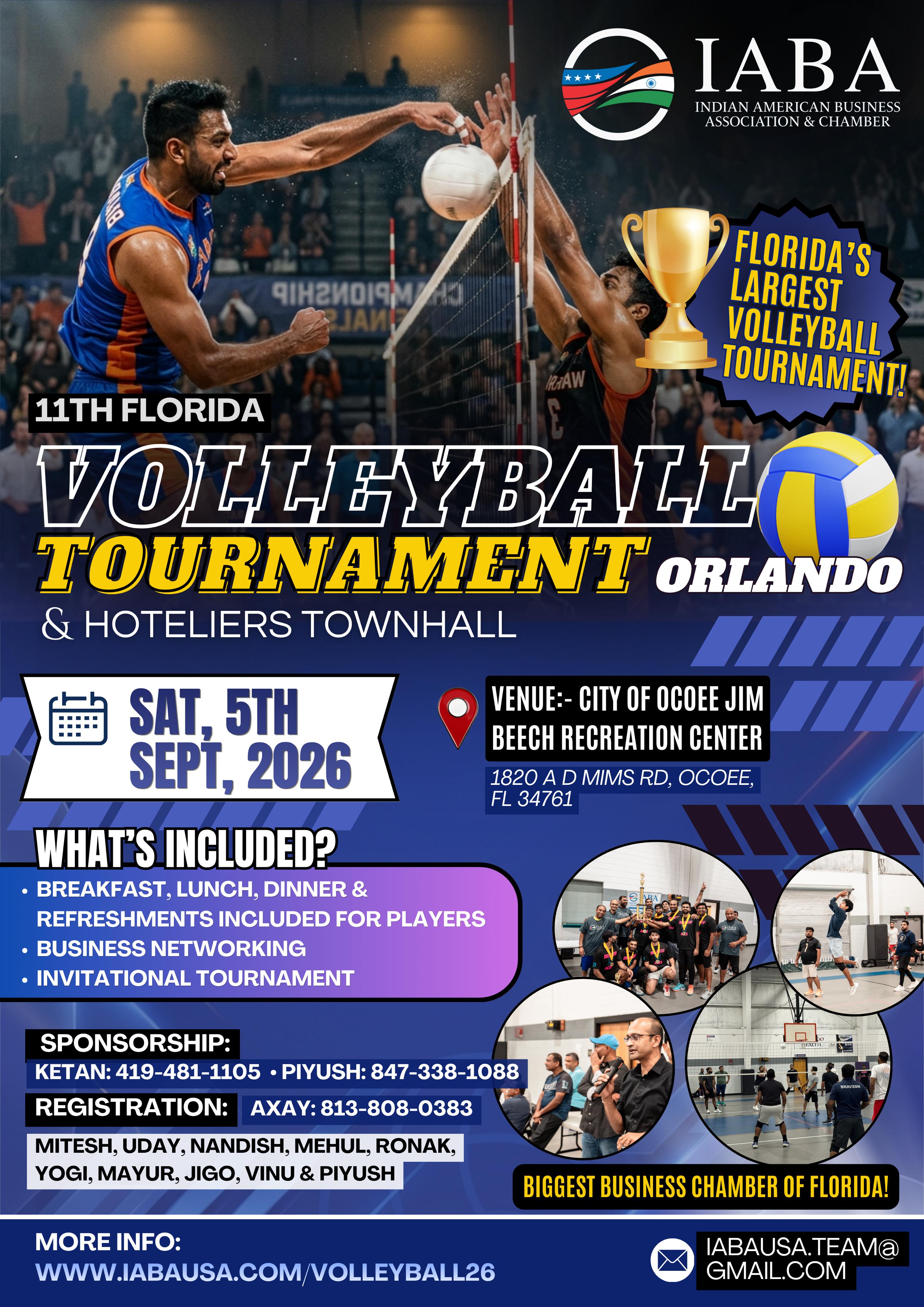 11TH FLORIDA VOLLEYBALL TOURNAMENT ORLANDO & HOTELIERS TOWNHALL - Sat, 12th Sept, 2026 ?Orlando, FL